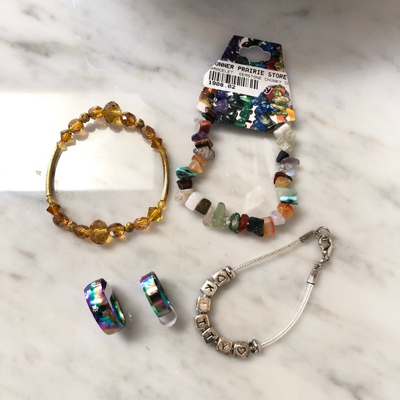 Lot of 5 Mixed Jewelry Gemstone Glass Bead KITTY Bracelets Stainless Steel Rings - Picture 1 of 10